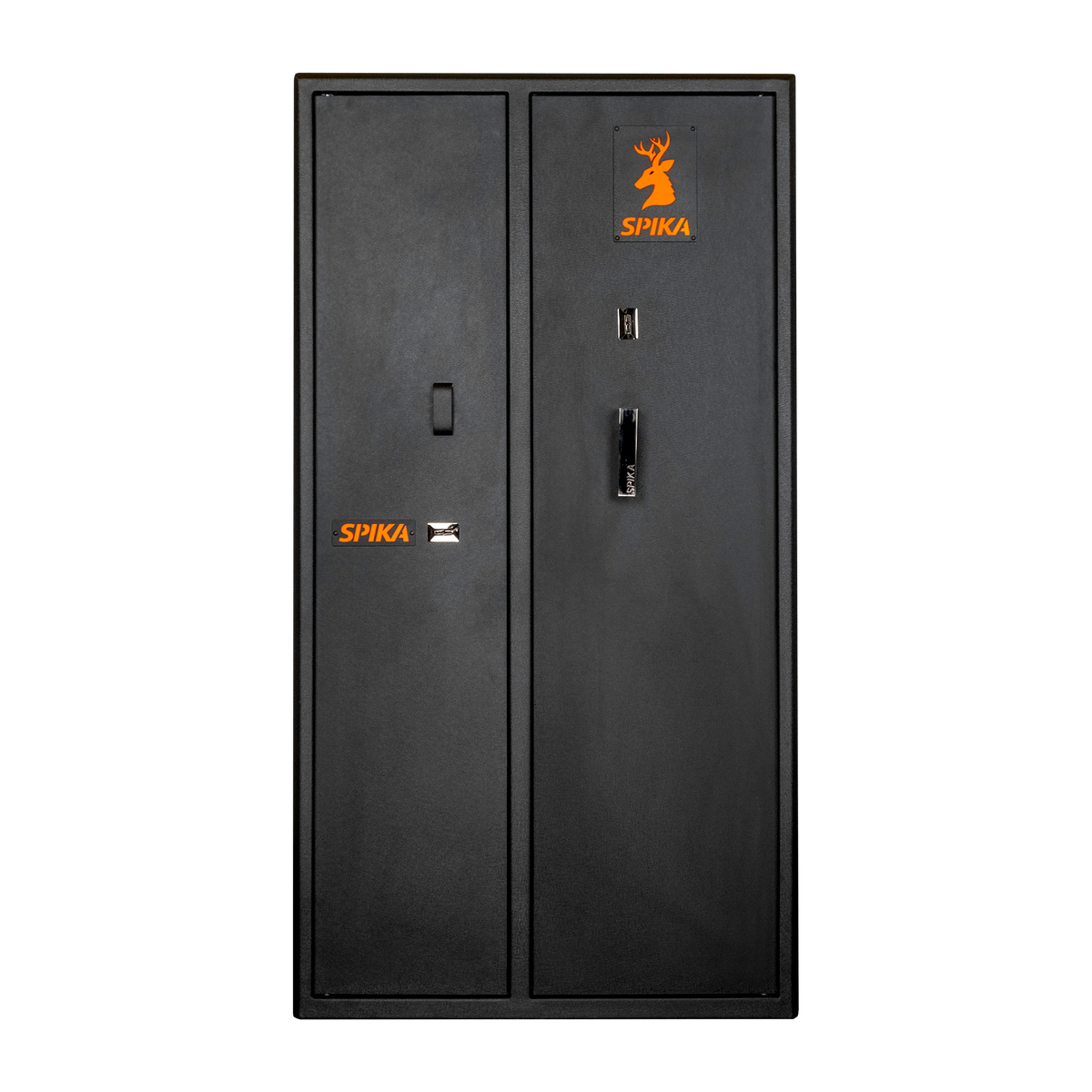 Spika SDD double door 9-gun safe front view with two doors, key locks and handle