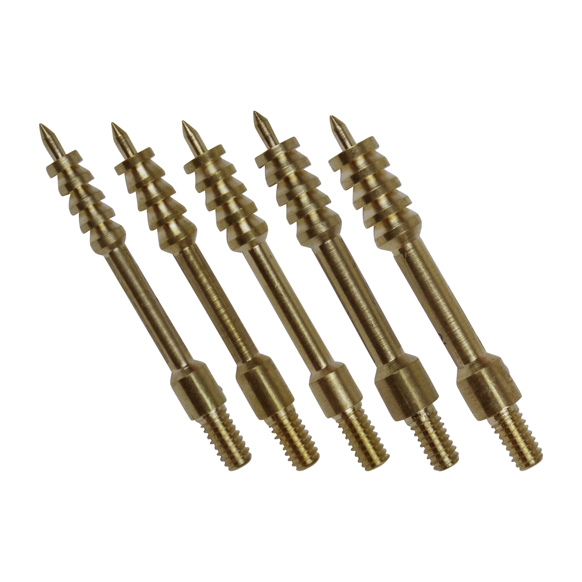 Spika spear tip jags in brass, set of five with threaded ends for cleaning rods