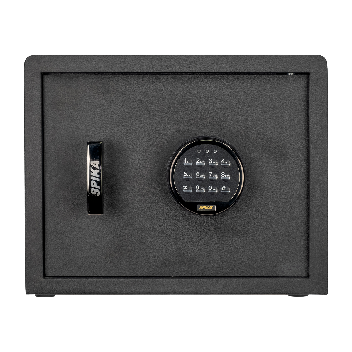 Spika SP digital pistol safe front view with electronic keypad and Spika handle