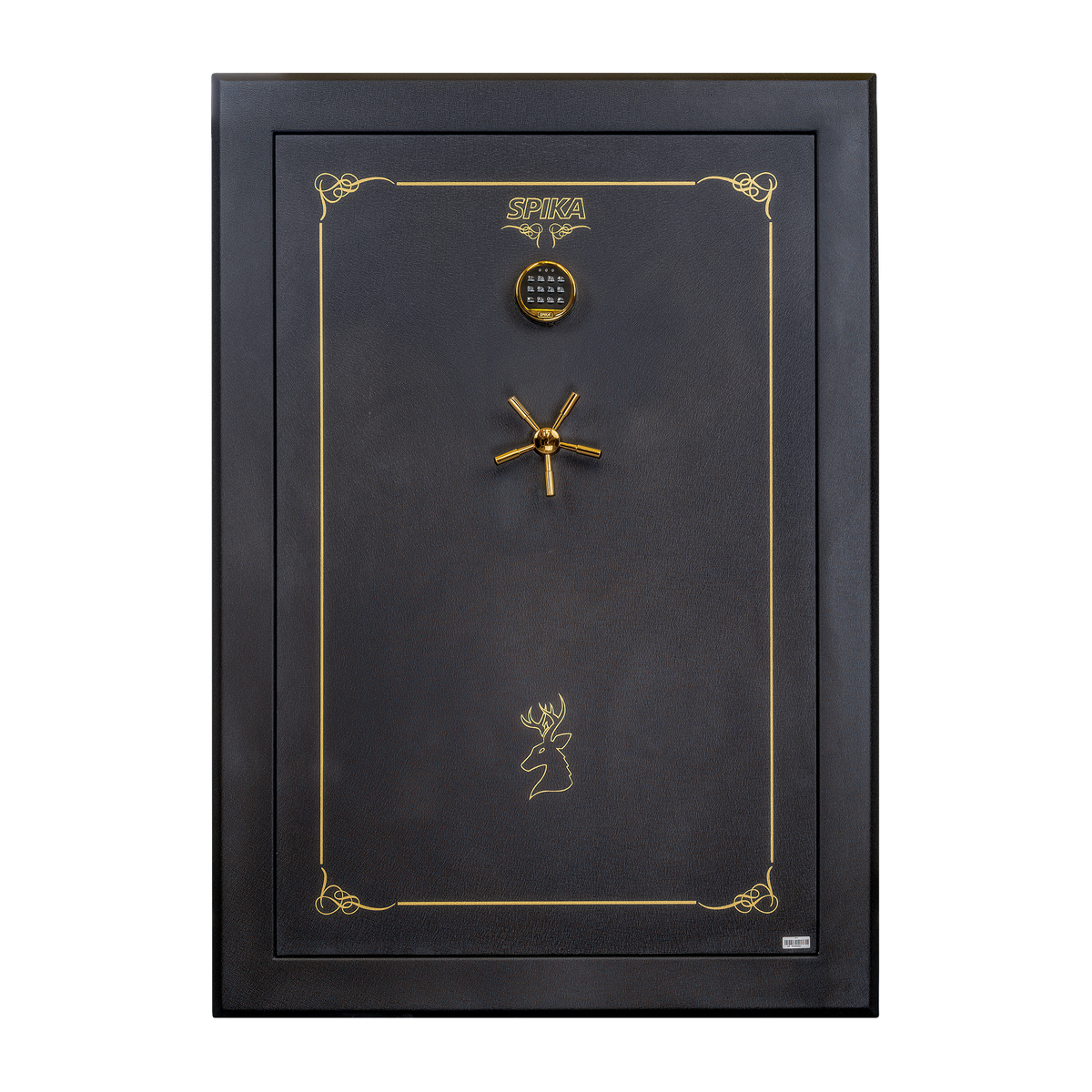 Spika SCH2 extra large 33-gun safe front view with digital keypad and brass spoke handle