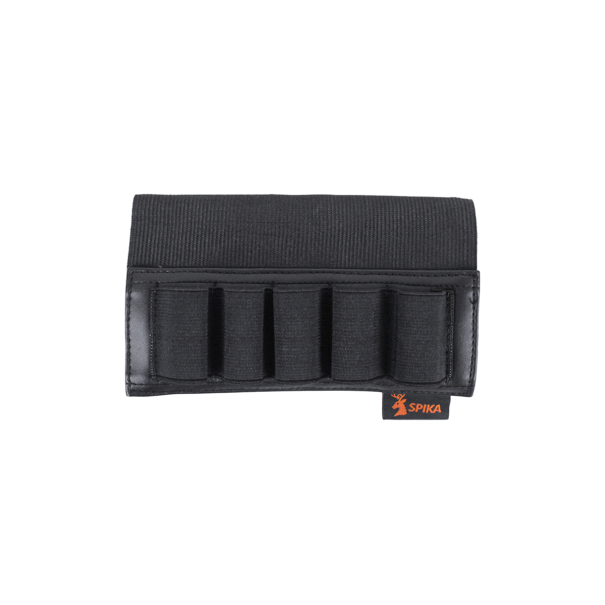 Spika buttstock shell holder in black with five wide loops for shotgun shells