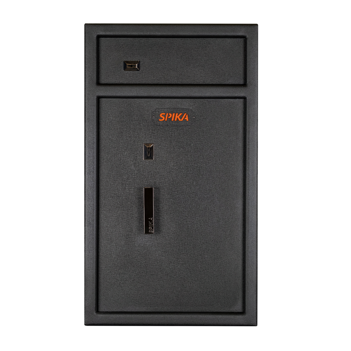 Spika S3H large pistol safe front view with top ammo compartment, key lock and handle