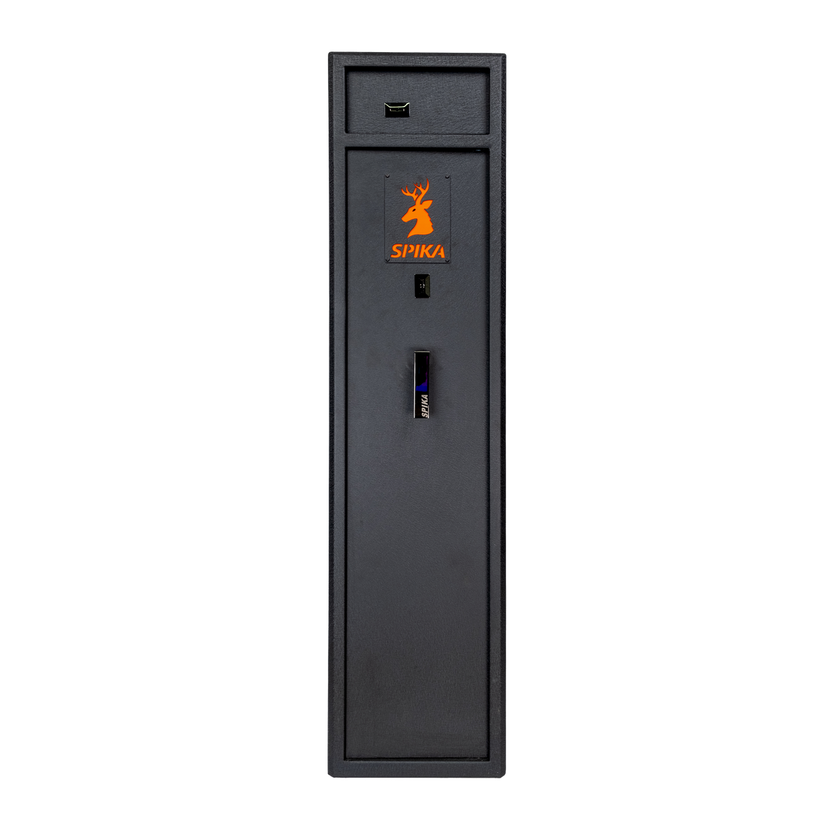 Spika S2 medium 8-gun safe front view with top ammo compartment, key lock and handle