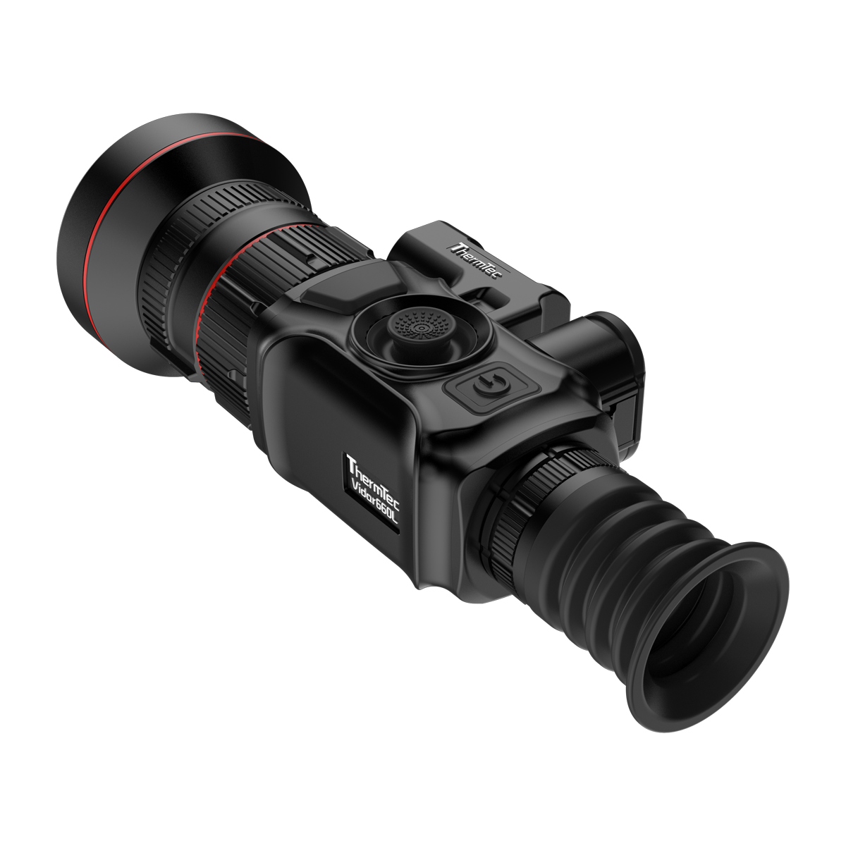 ThermTec Vidar-LRF 660L 2.0 thermal compact scope, rear three-quarter view of eyecup and Vidar 660L branding