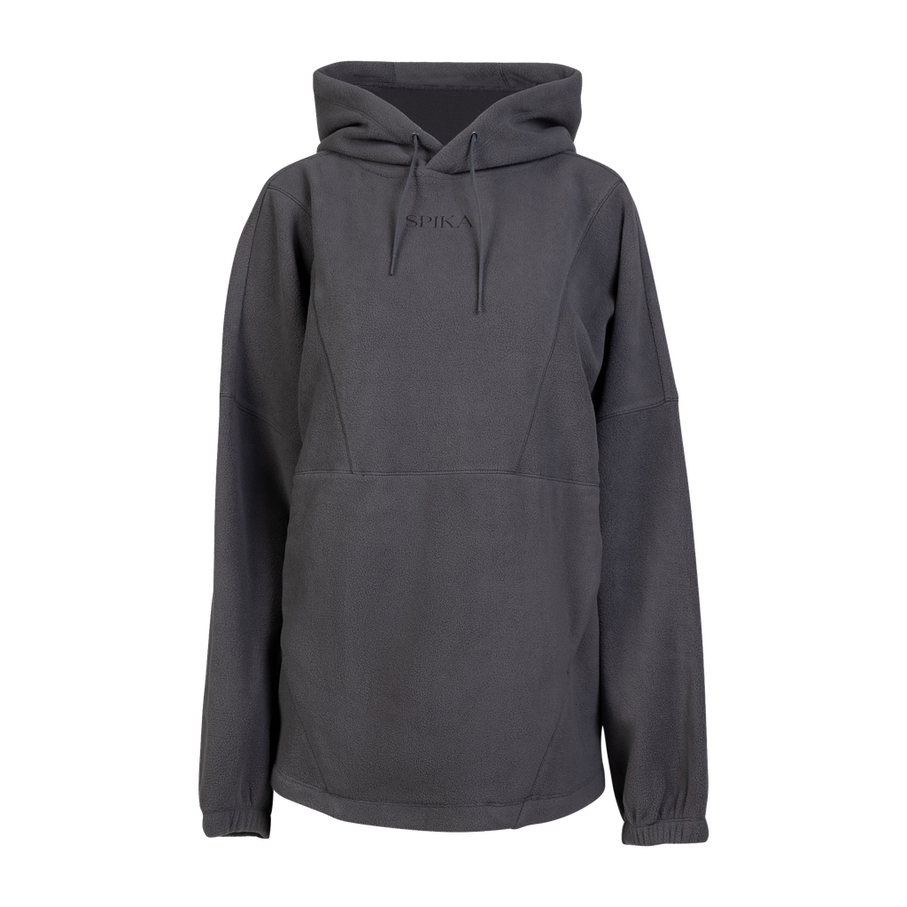 Spika Motion women's oversized fleece hooded jumper in Onyx, front view with drawcord hood