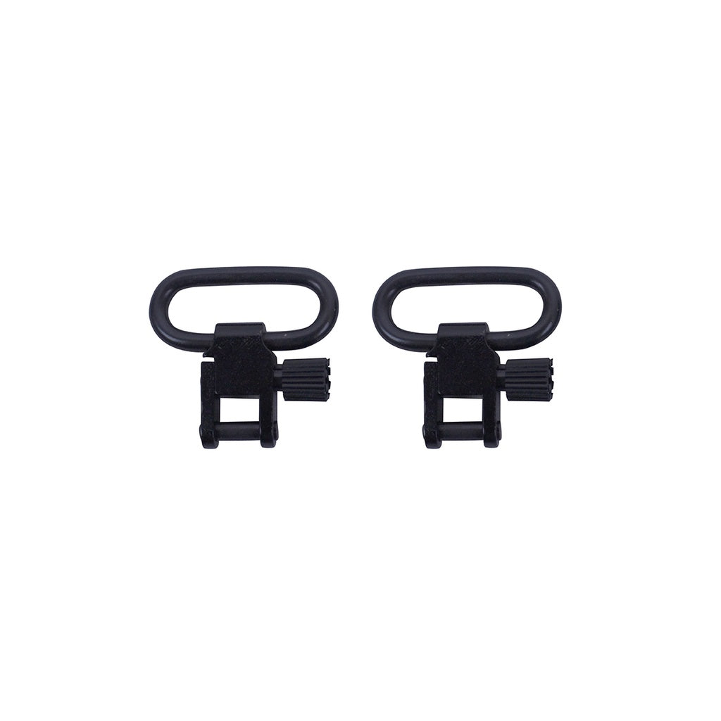 Spika 1 inch sling swivels in black, pair of quick-detach swivels shown side by side
