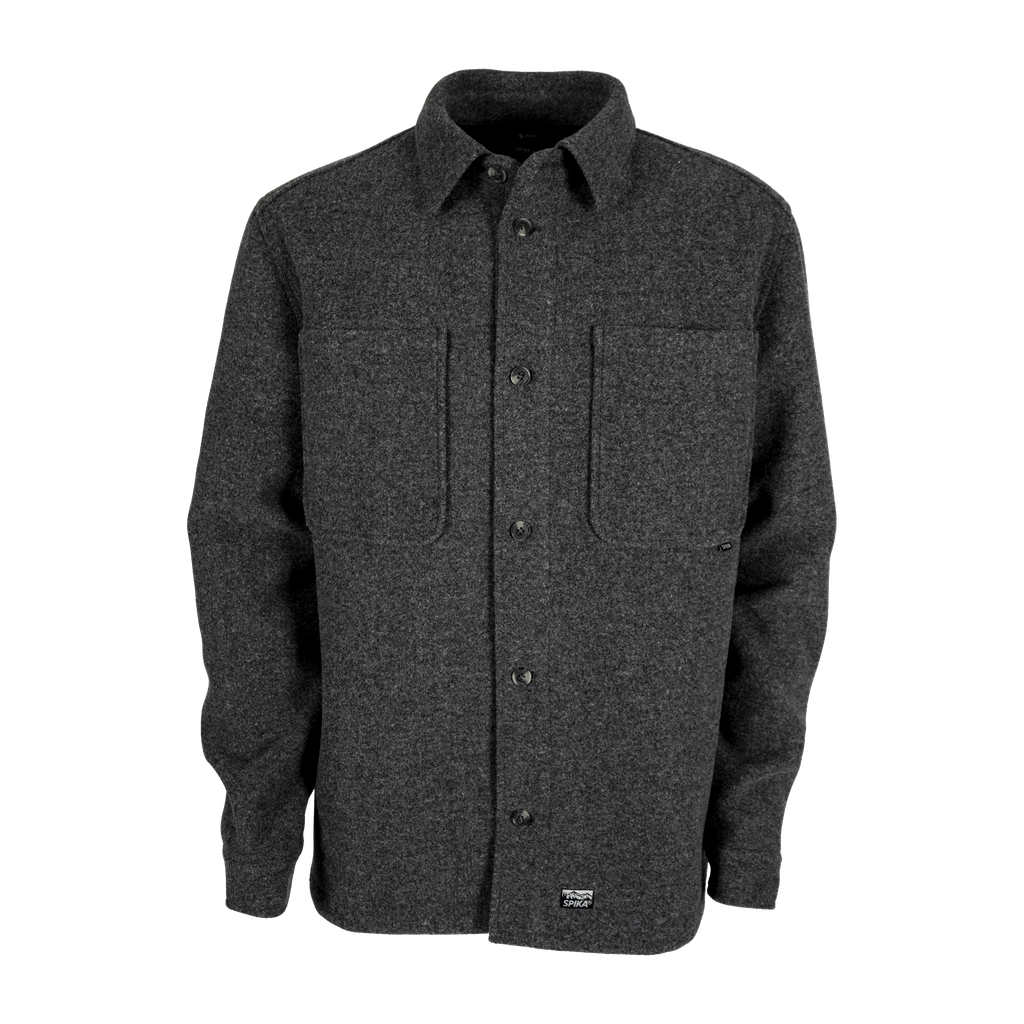 Spika GO Civvy men's shirt jacket in slate wool-look fabric, front view with twin chest pockets