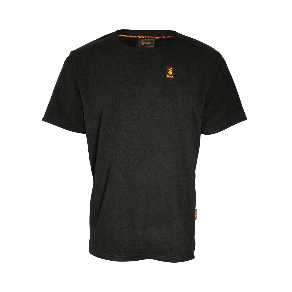 Spika Alpine men's fleece t-shirt in black with small embroidered chest logo, front view