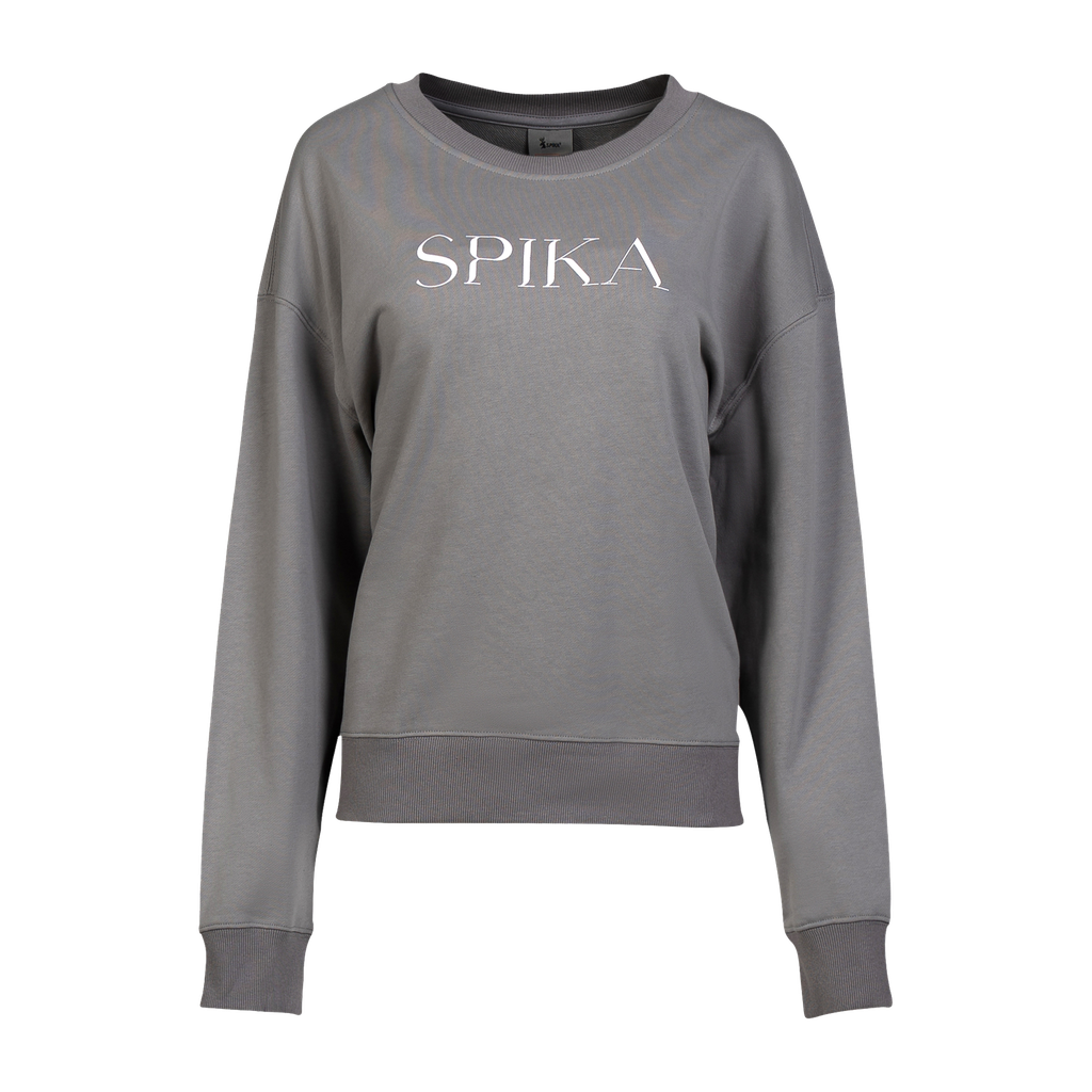 Spika Coronet women's crew neck sweatshirt with white Spika logo across the chest, front view