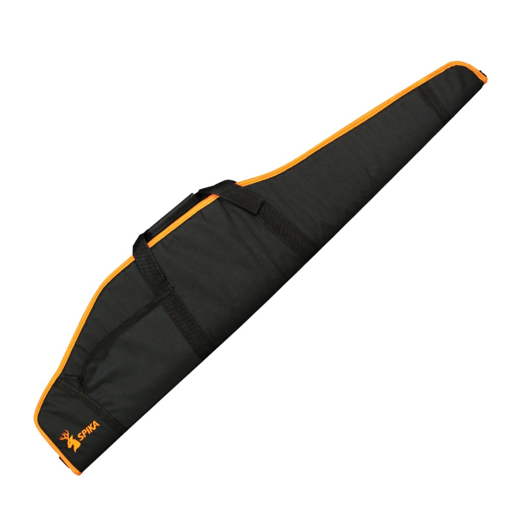 Spika padded rifle gun bag in black with orange trim, carry handle and Spika logo