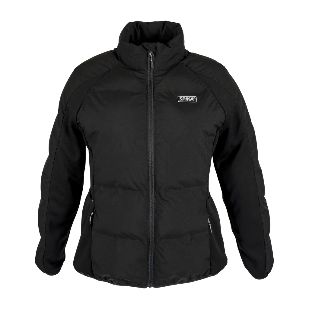 Spika GO Chase X women's jacket in black, front view with full zip, hand pockets and SPIKA badge