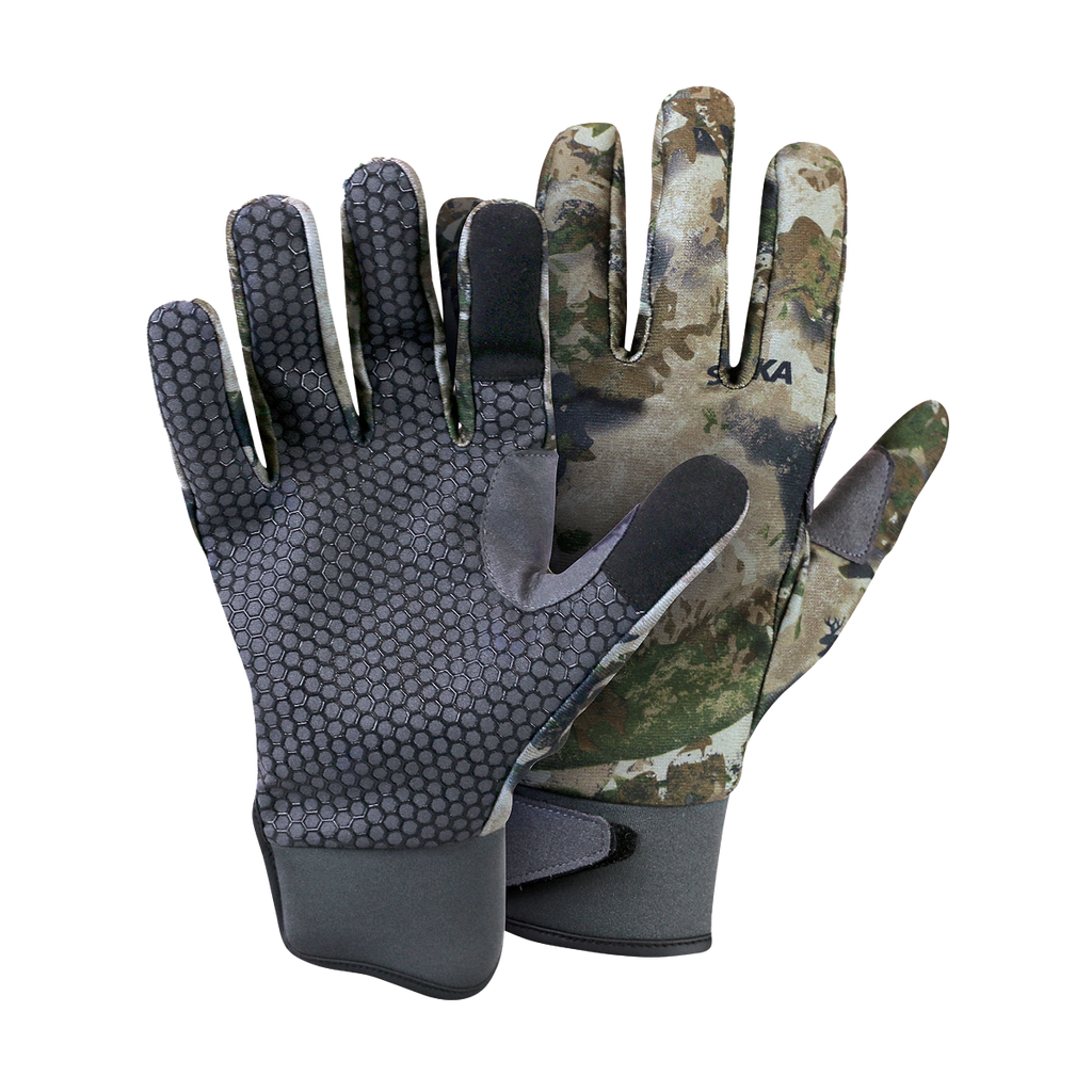 Spika Ranger men's full-finger gloves in Biarri Camo, pair showing camo back and grip palm