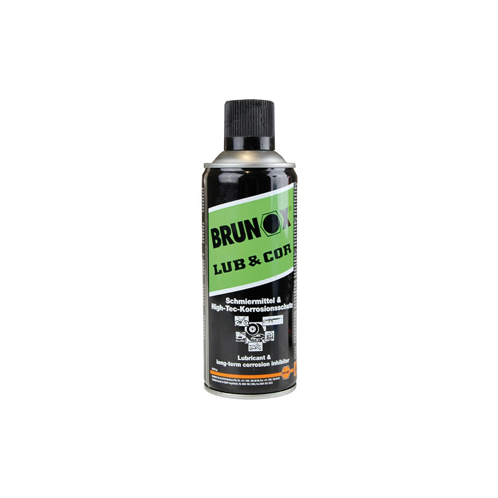 Brunox Lub & Cor aerosol lubricant and corrosion inhibitor can with green label, front view