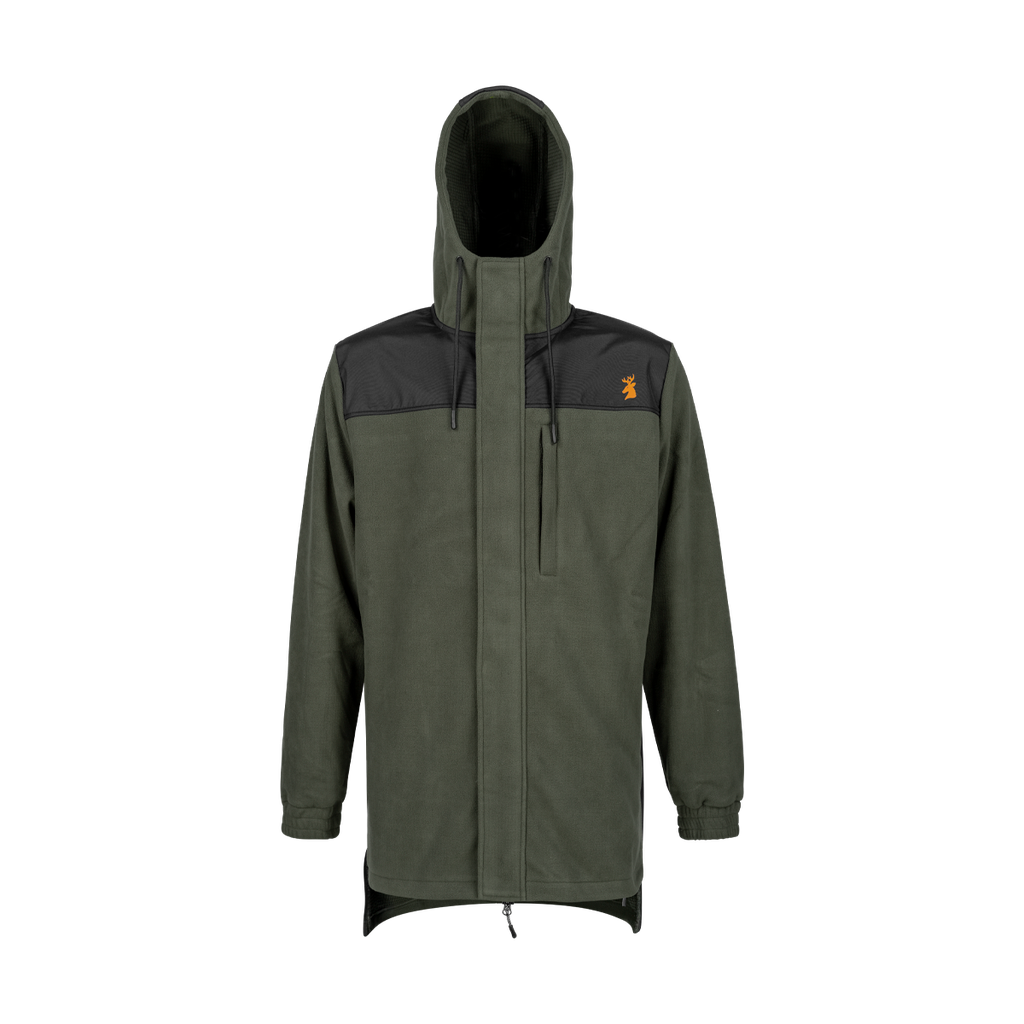 Spika Highpoint men's zip-through hooded jacket in Olive, front view with black shoulder yoke