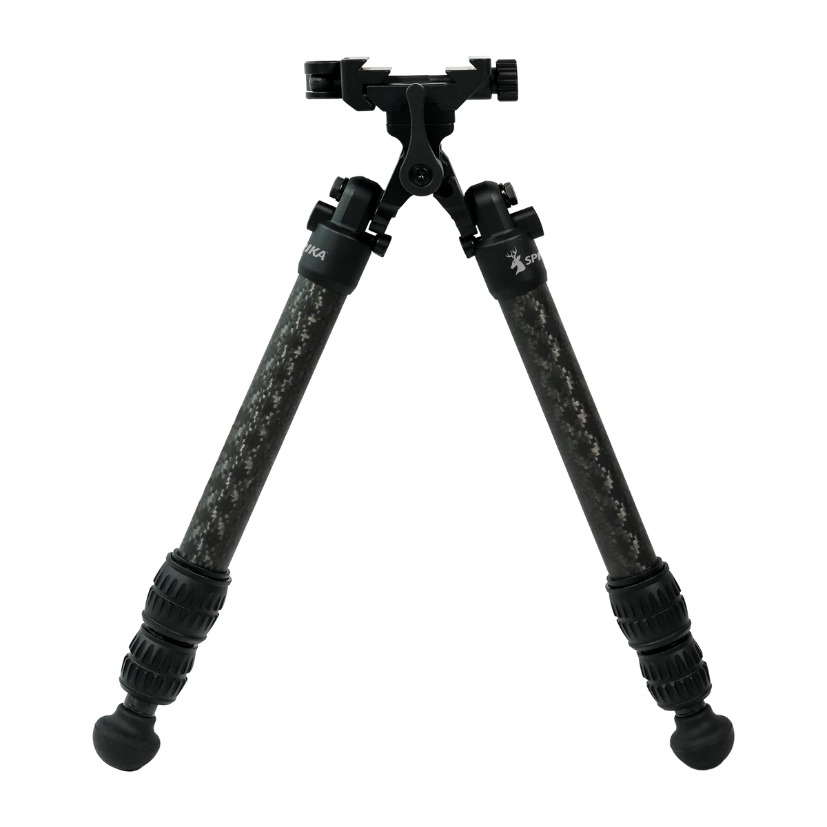 Spika Velocity Carbon Bipod 5-18in, front view with 3-section carbon fibre legs