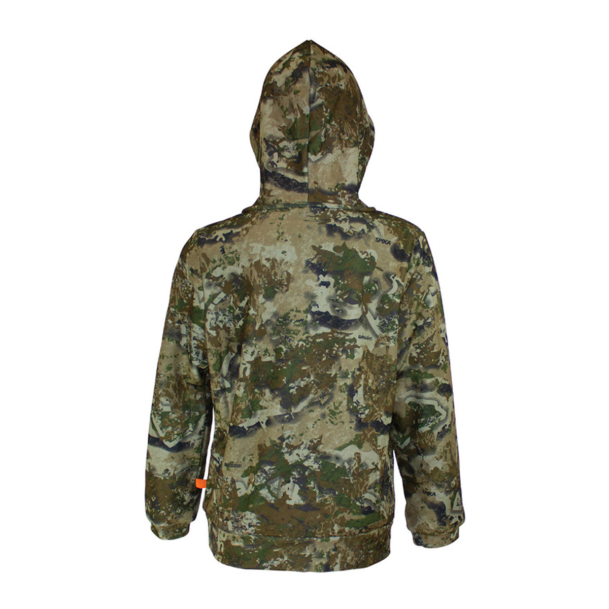 Spika GO Classic girls' hoodie in Biarri Camo, back view showing full camo pattern and hood