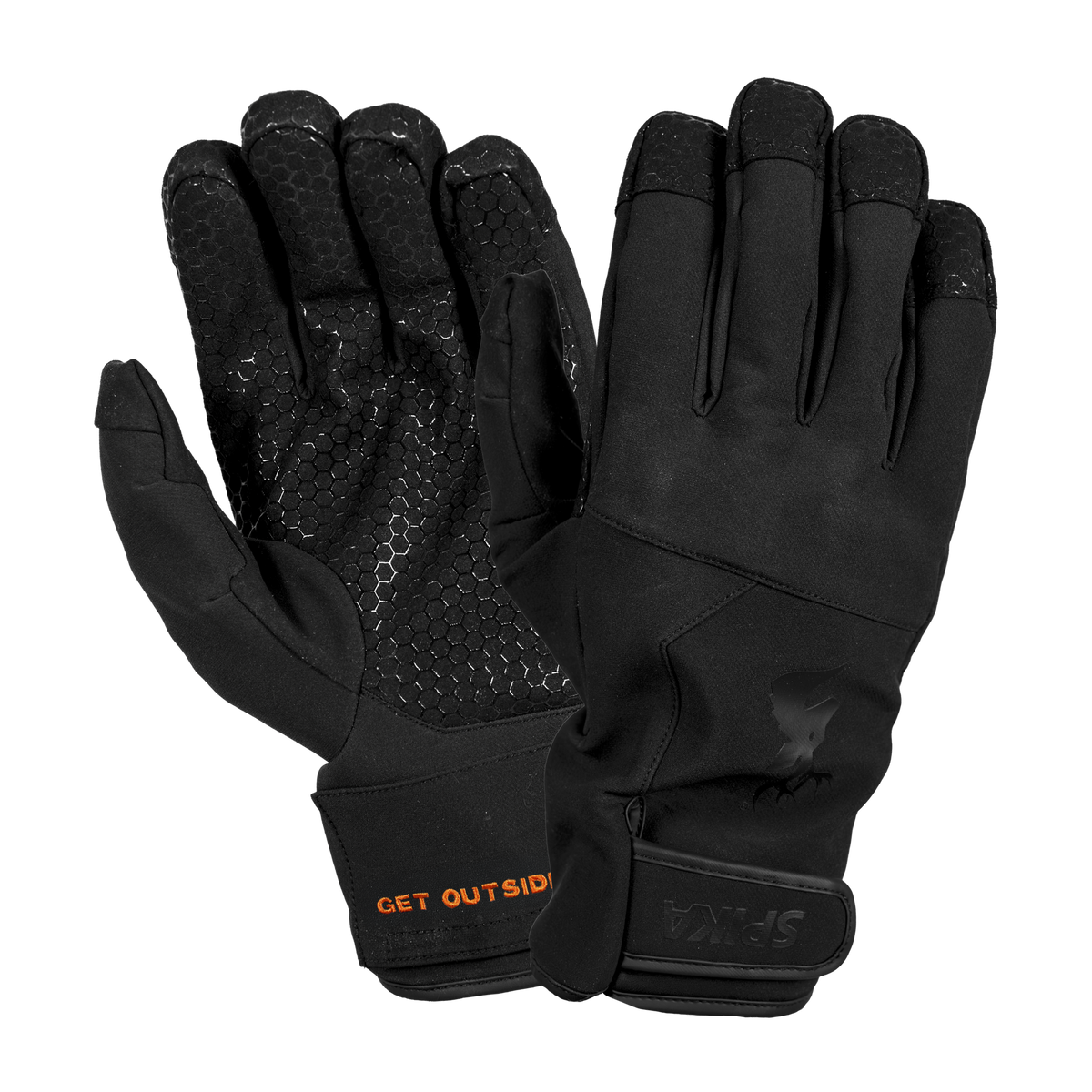 Spika Arctic men's gloves in black, pair showing hexagon grip palm and back of hand