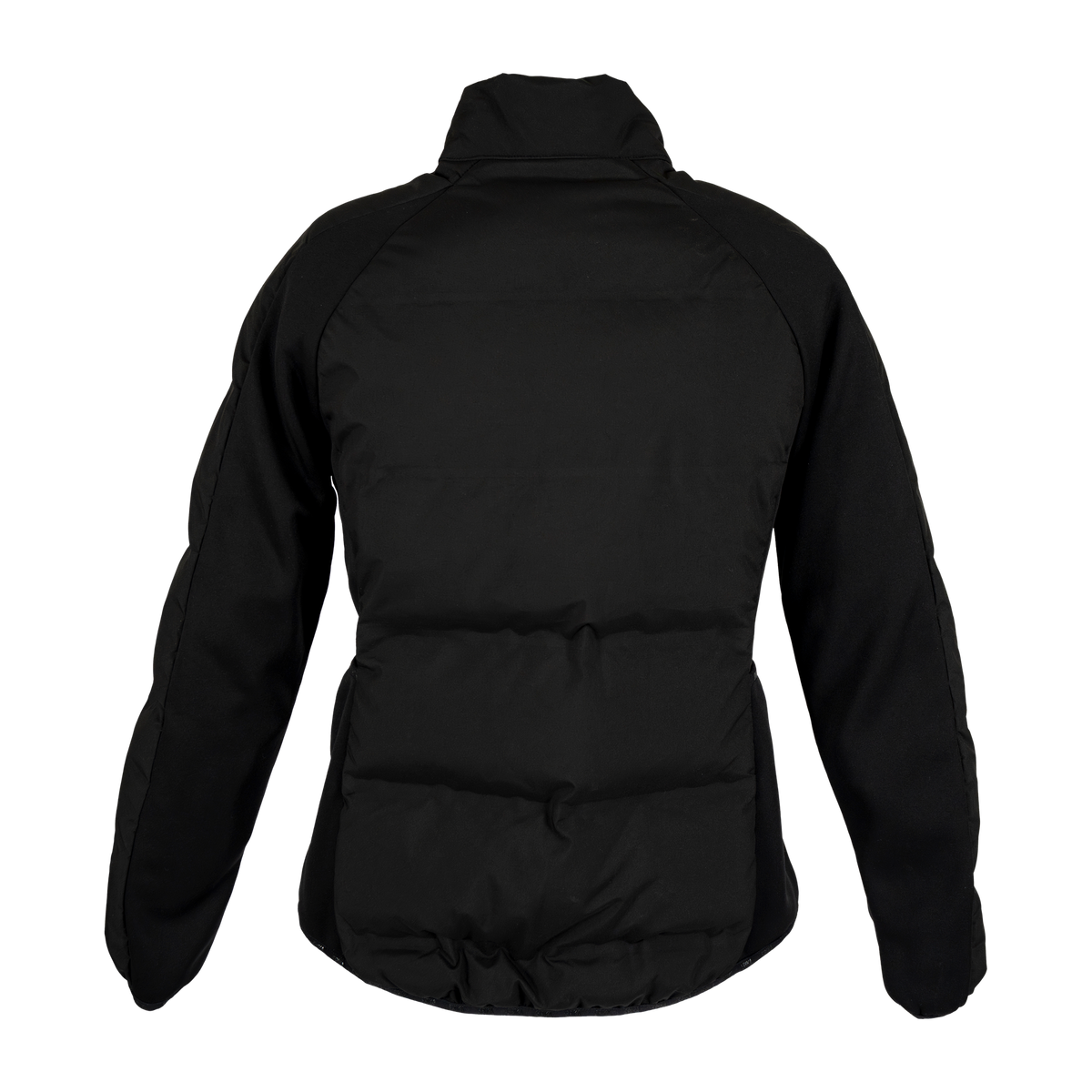 Spika GO Chase X women's jacket in black, back view with quilted lower panel and stand collar