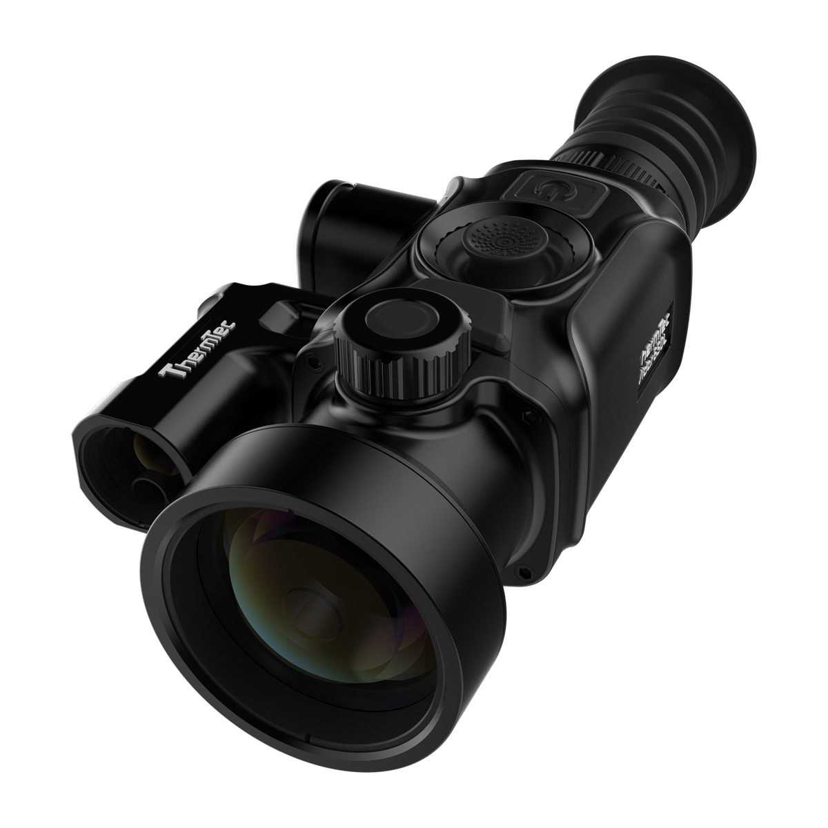 ThermTec Vidar-LRF 650L 2.0 thermal compact scope, front three-quarter view of lens and laser rangefinder