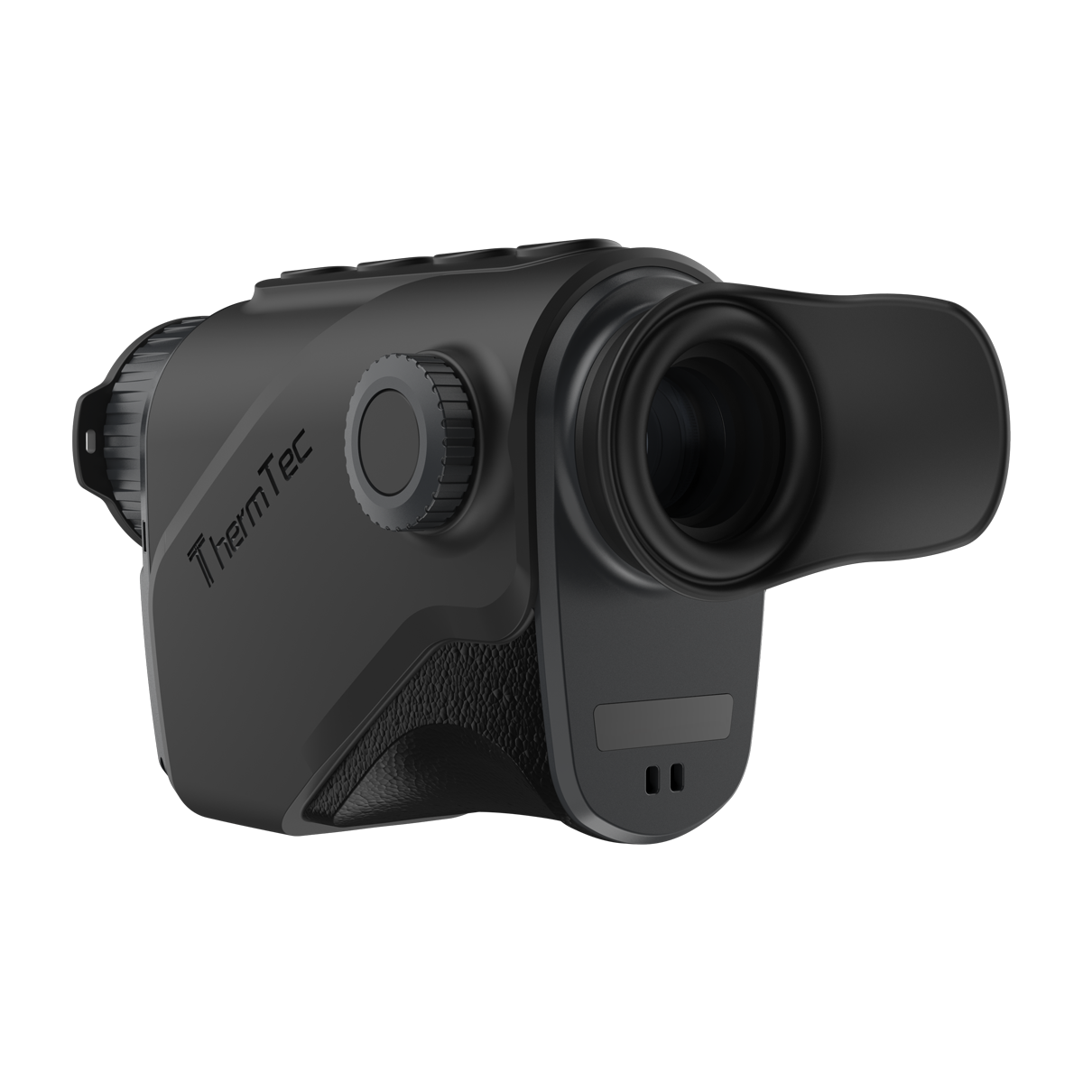 ThermTec Cyclone 325 thermal monocular, rear three-quarter view of eyepiece and side dial