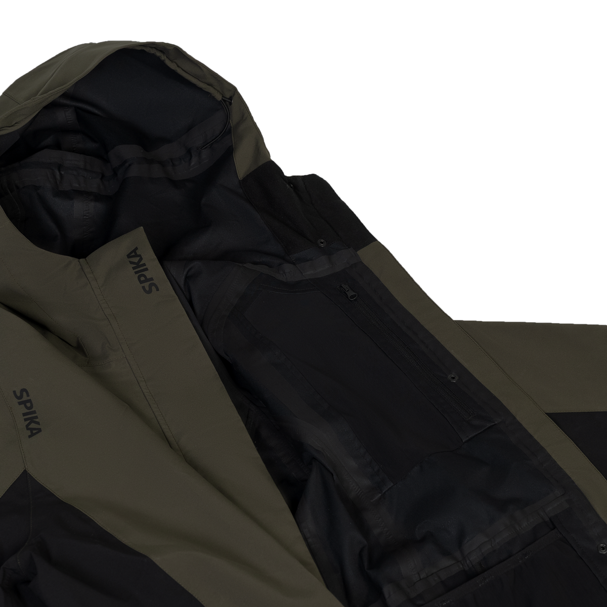 Spika Reign women's jacket in Olive Summit/Black opened to show the black inner lining