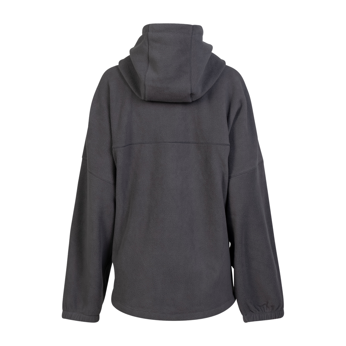 Spika Motion women's fleece hooded jumper in Onyx, back view with hood and yoke seam