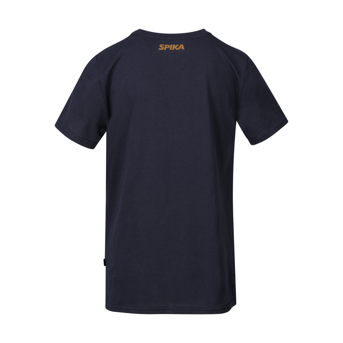 Spika GO Rogue kids' T-shirt in navy, back view with small orange SPIKA logo below the neck