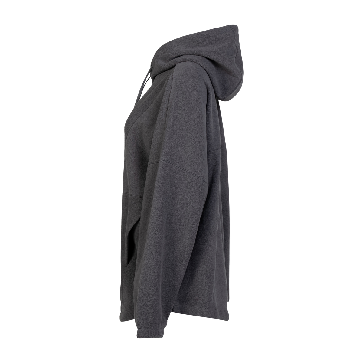 Spika Motion women's fleece hooded jumper in Onyx, side profile view showing the hood