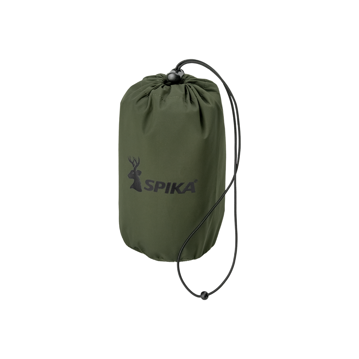 Spika Scout men's pull-on pants in Olive, packed into a drawstring stuff sack with Spika logo