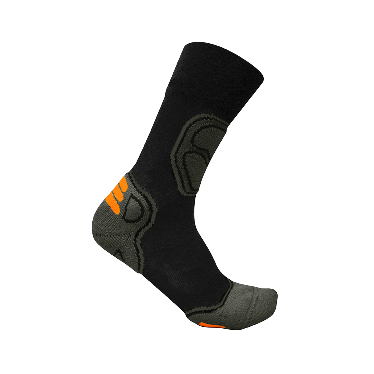 Spika Alpine black adult sock, single side view showing the padded ankle and grey heel zone
