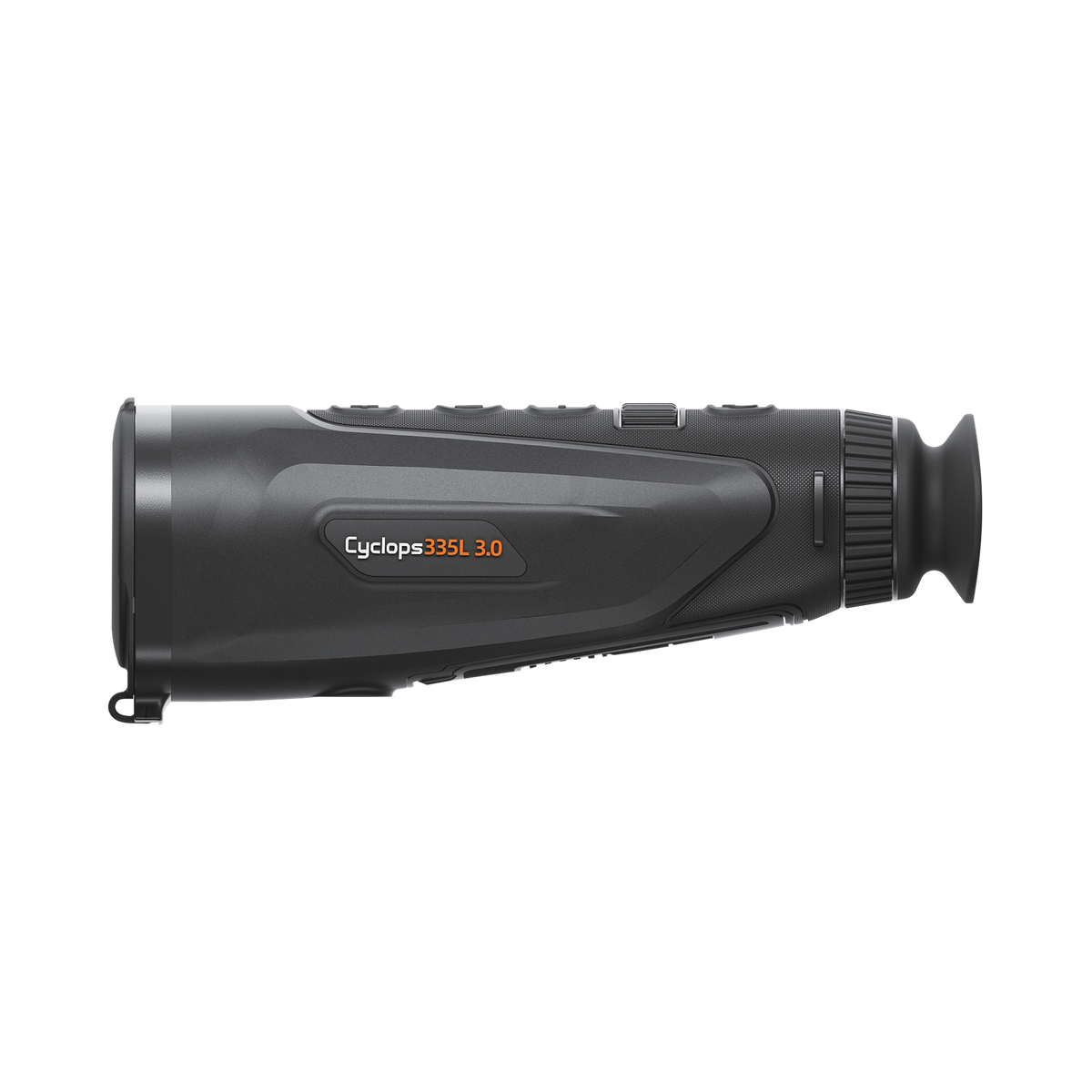 ThermTec Cyclops 335L 3.0 thermal monocular, side profile with Cyclops 335L 3.0 model label
