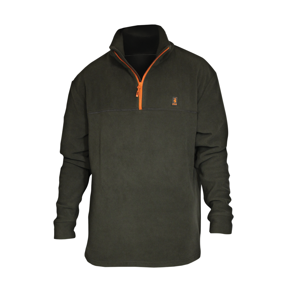 Spika men's olive quarter-zip fleece jumper with orange zip and chest logo from the 6 Piece Box Pack