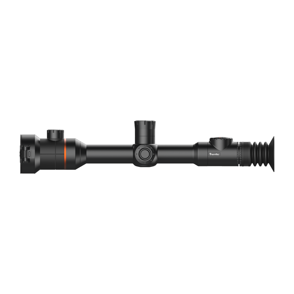ThermTec Ares 650 2.0 thermal tube scope in black, right side profile with turrets and eyepiece