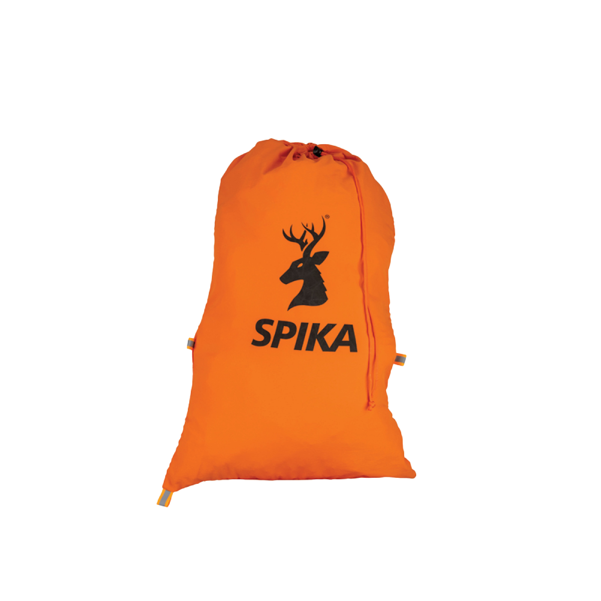 Spika Drover meat bag 3 pack, small blaze orange drawstring game bag with Spika stag logo, filled