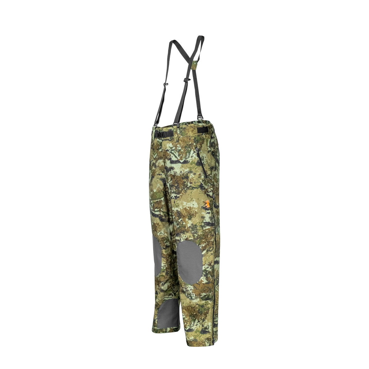 Spika Edge men's Biarri Camo hunting pants, three-quarter side view showing reinforced knees