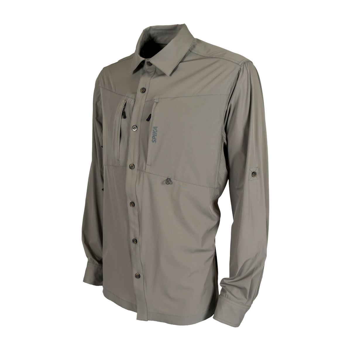 Spika Skipper men's long sleeve shirt in Marine, three-quarter view with roll-up sleeve tabs