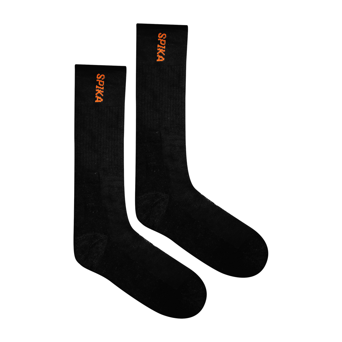 Spika black crew socks with orange Spika branding, pair included in the men's 6 Piece Box Pack
