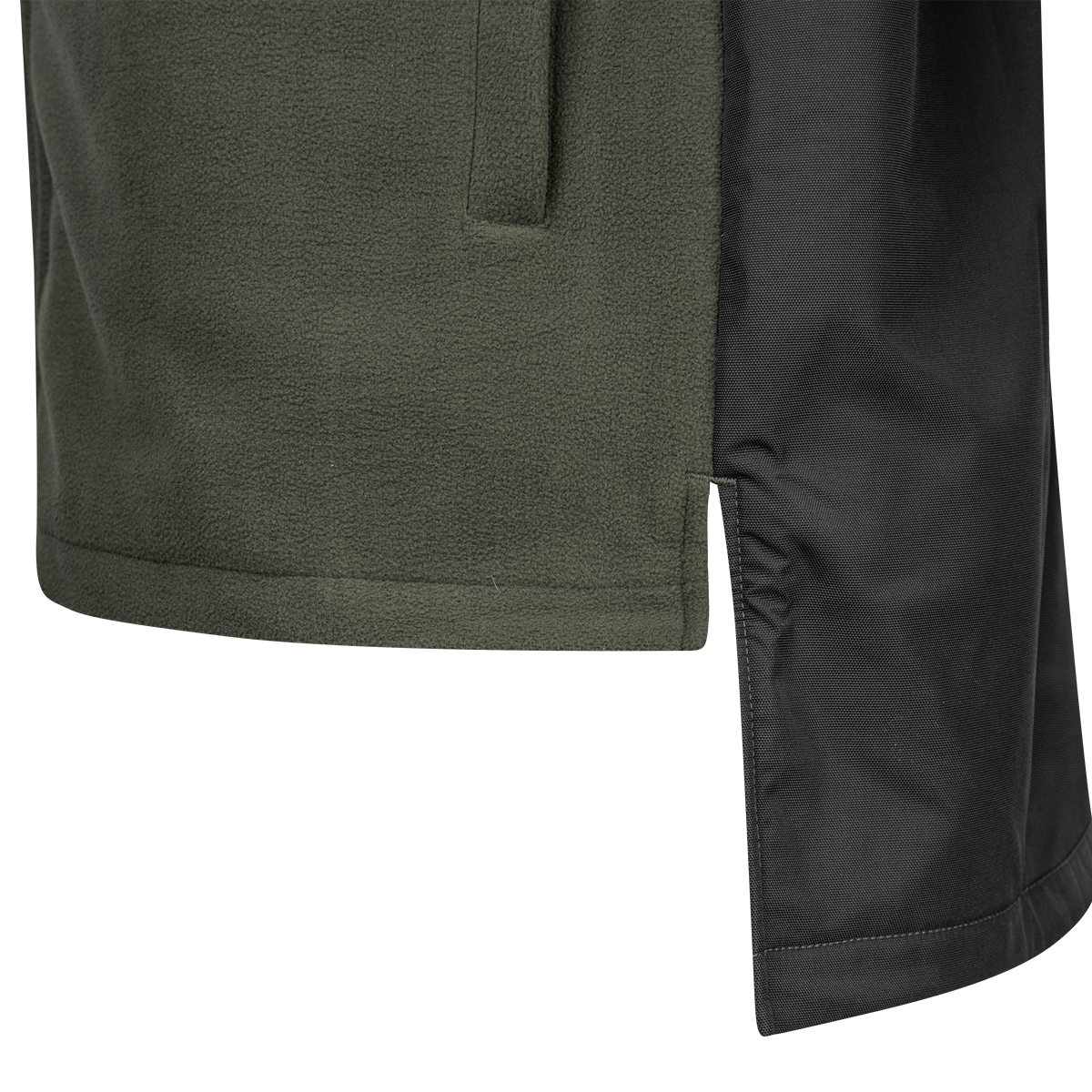 Spika Highpoint men's zip-through jacket in Olive, close-up of the hem and extended drop tail