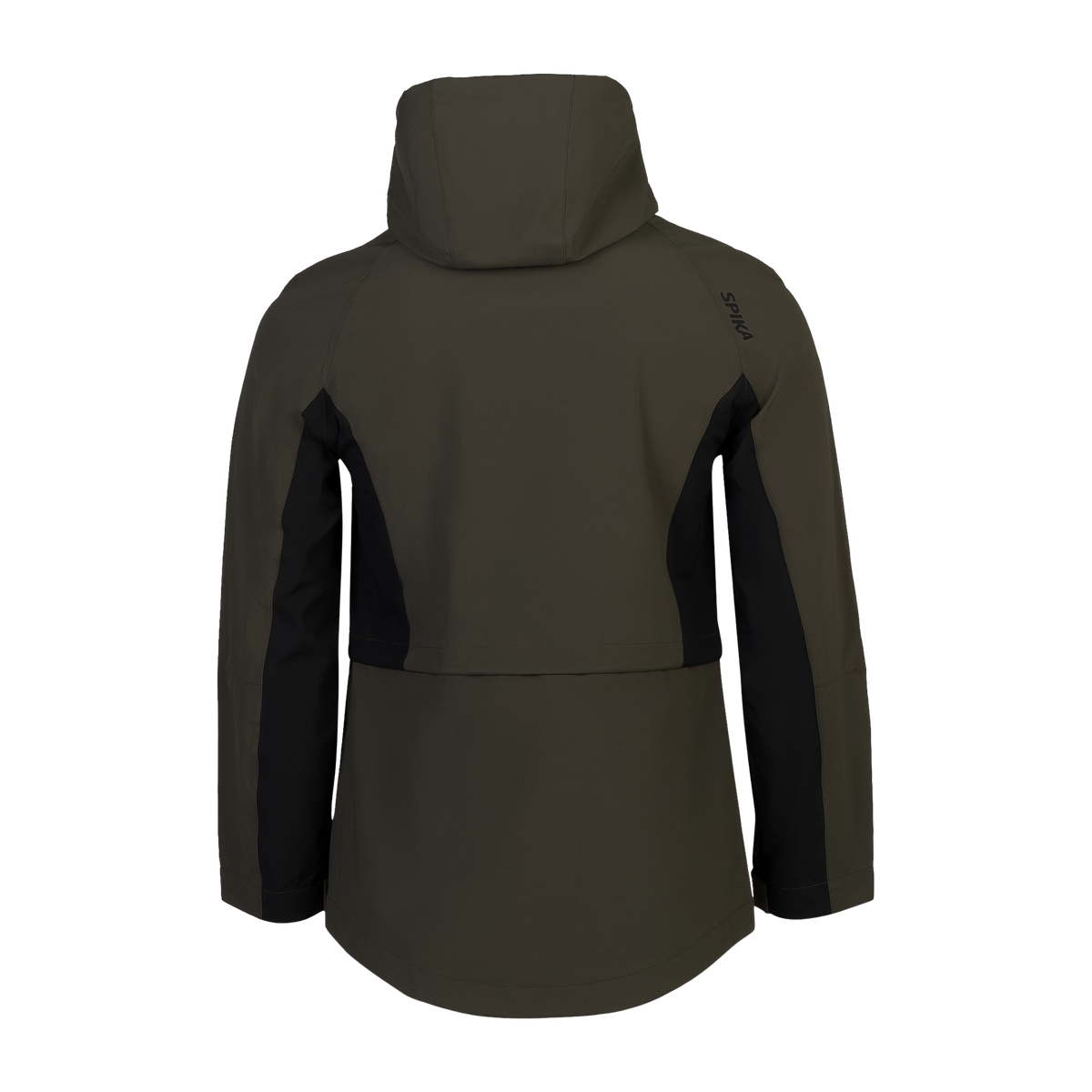 Spika Reign women's hooded jacket in Olive Summit/Black, back view with hood and side panels