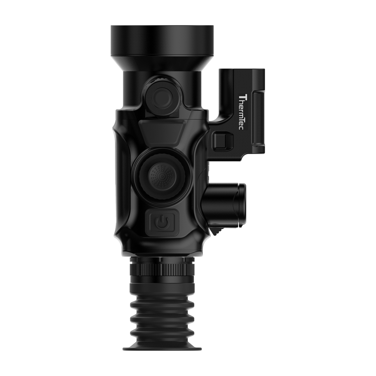 ThermTec Vidar-LRF 650L 2.0 thermal compact scope, top-down view of controls and rangefinder, cap off