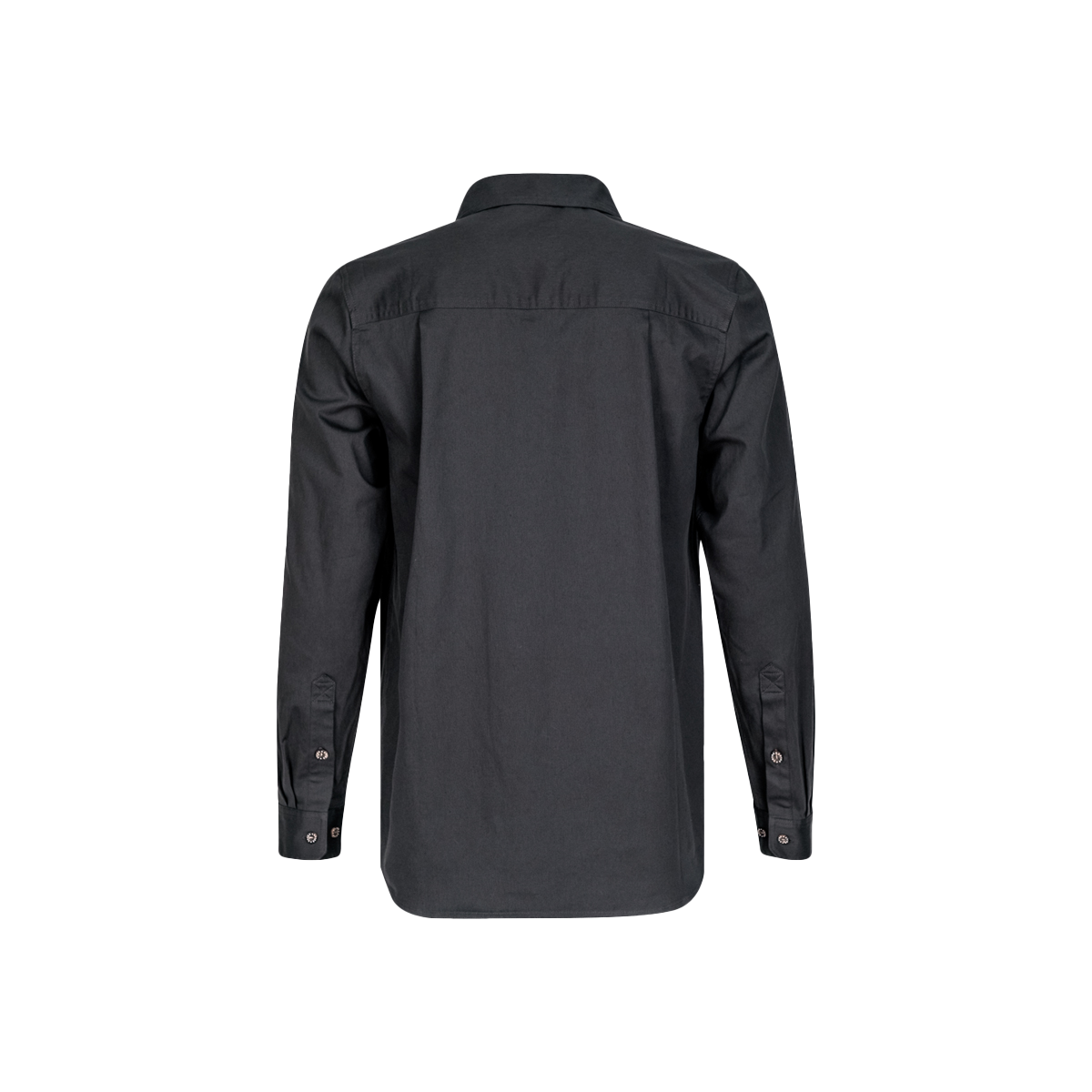 Spika GO Work men's long sleeve shirt in Ink, back view with yoke and buttoned cuffs