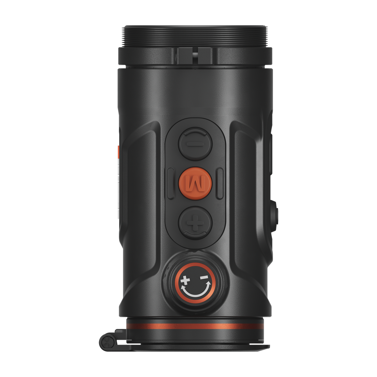 ThermTec Hunt Pro 335 thermal clip-on, top-down view of buttons and rotary dial