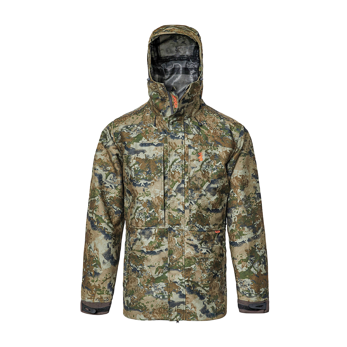 Spika Stalker men's hunting jacket in Biarri Camo, front studio view showing chest and lower pockets