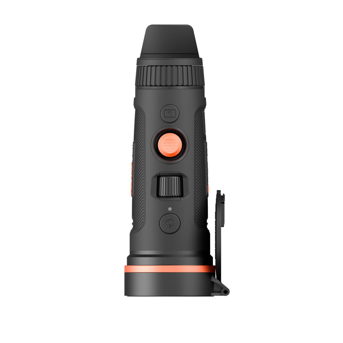 ThermTec Wild 650L Pro thermal monocular, top view of controls from the eyepiece end