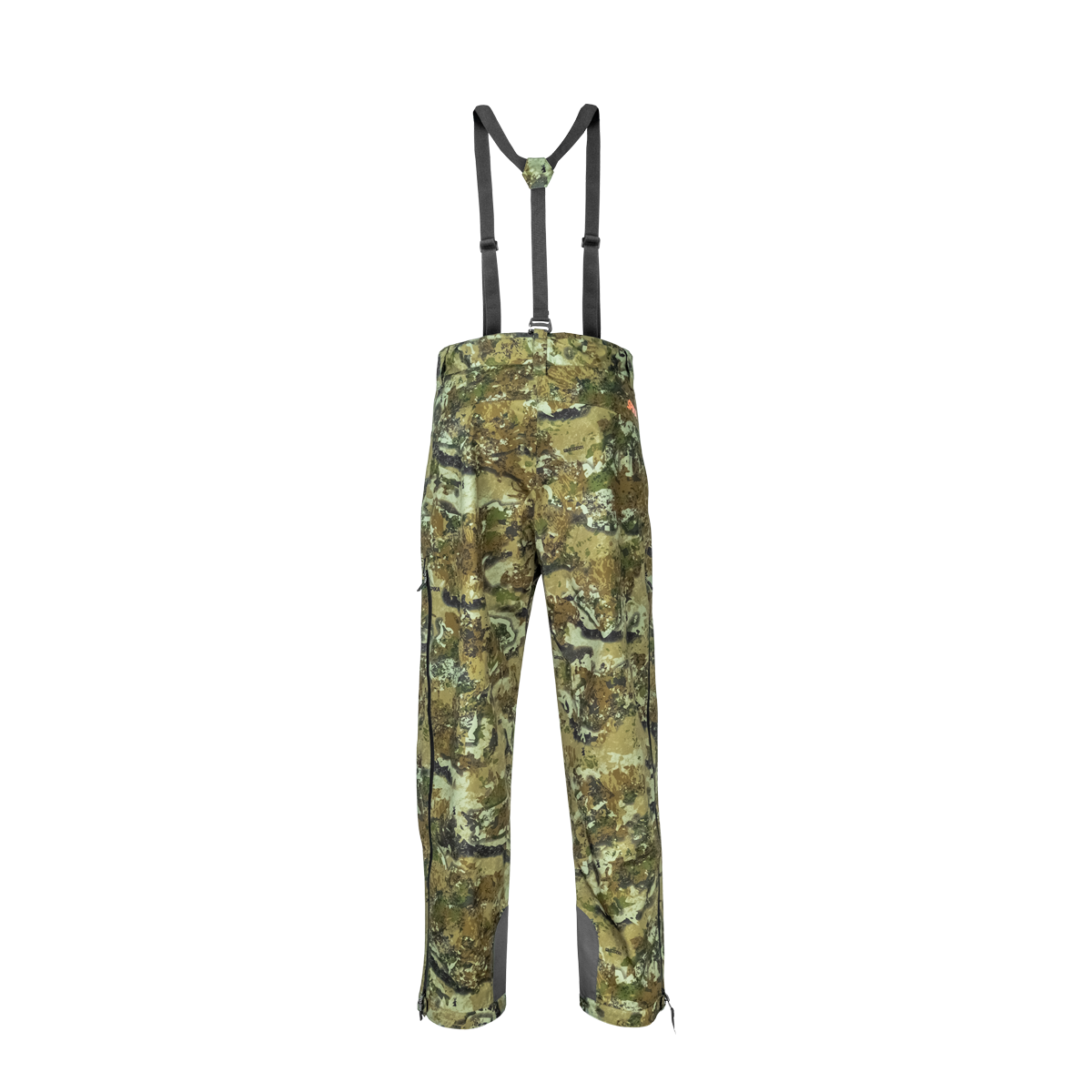 Spika Edge men's Biarri Camo waterproof pants with adjustable braces, back view
