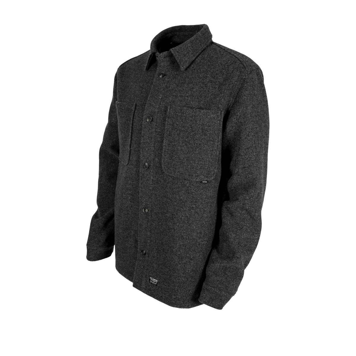 Spika GO Civvy men's slate shirt jacket, three-quarter view with button front and flap chest pockets