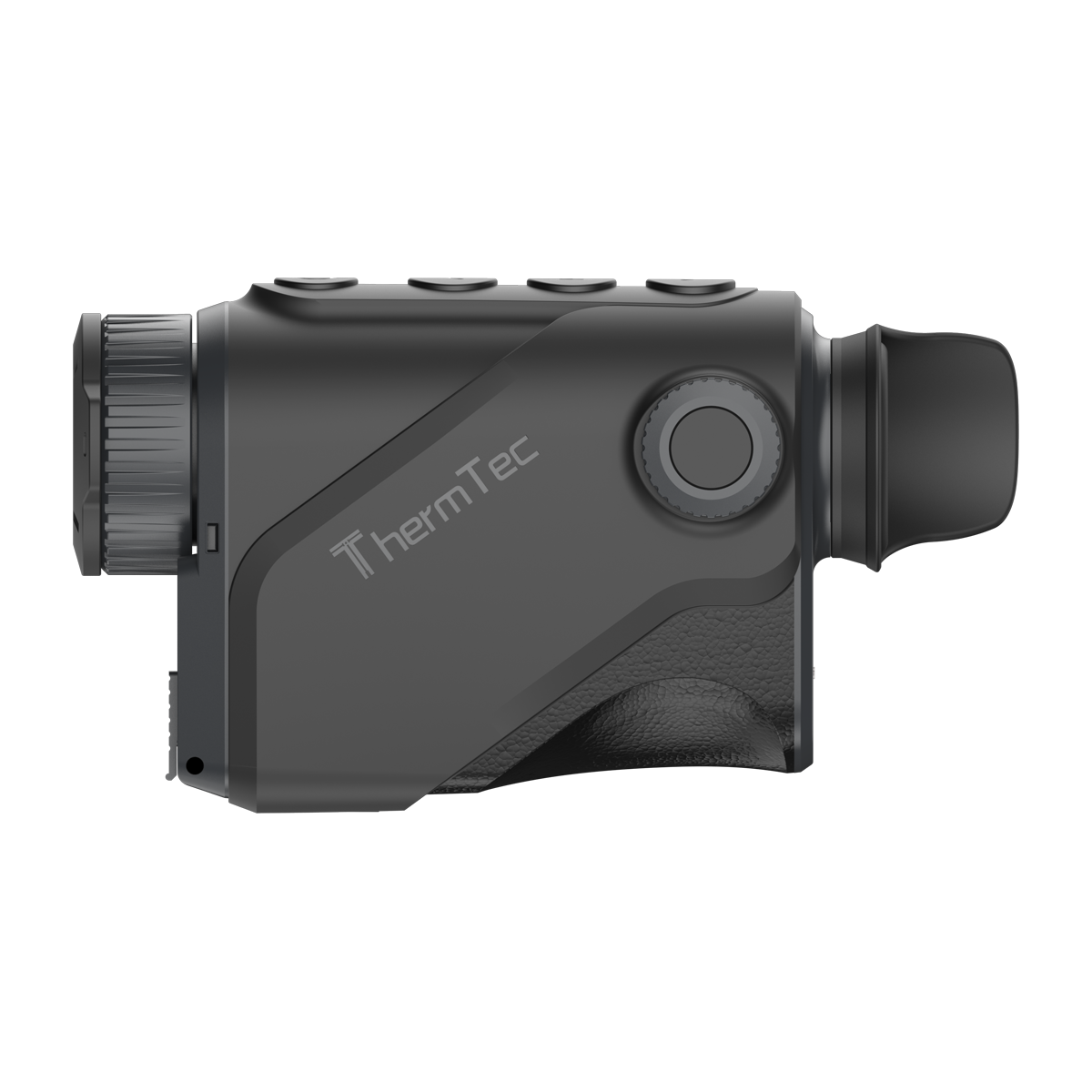 ThermTec Cyclone 325 thermal monocular in dark grey, opposite side showing ThermTec logo and focus dial