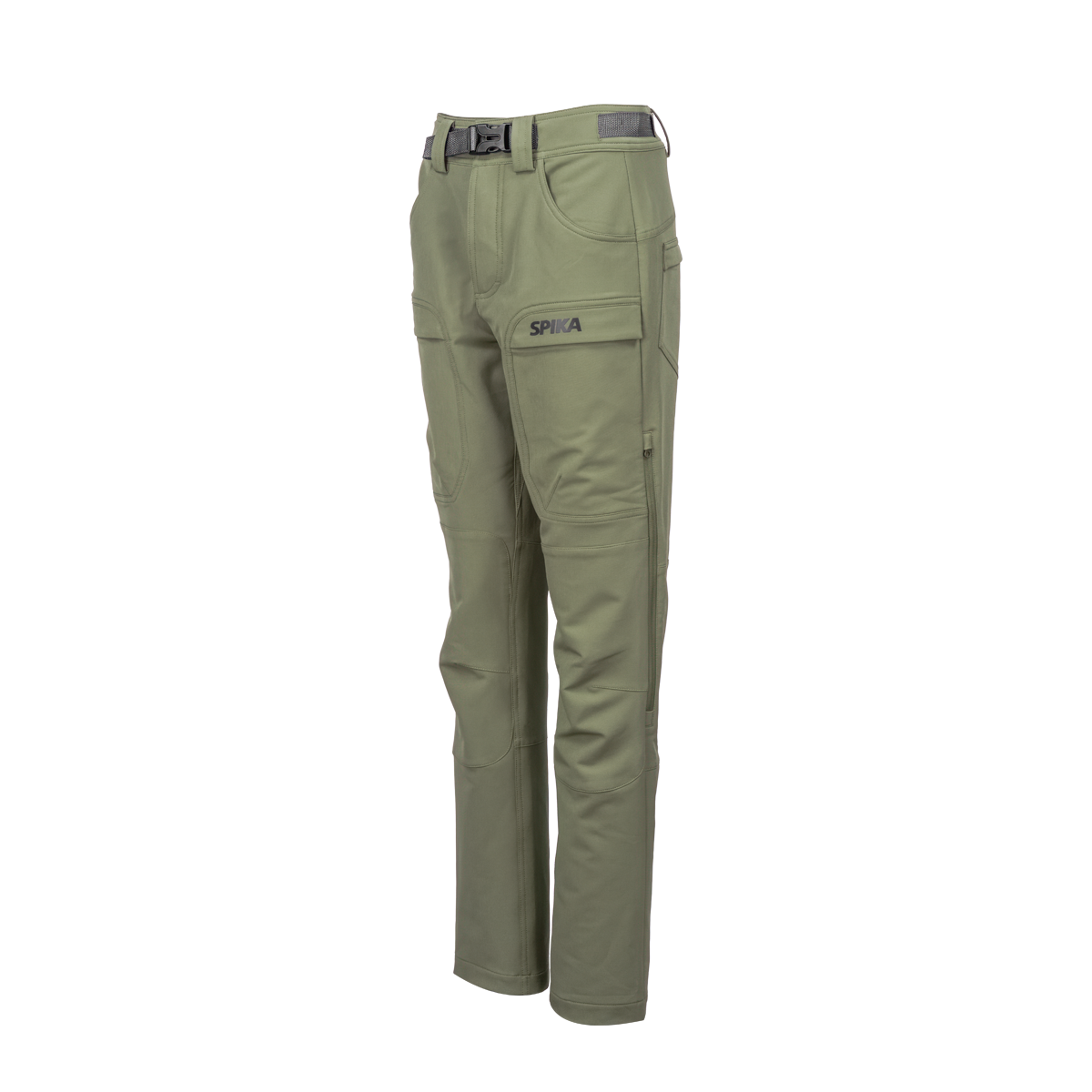 Spika Recon women's hunting pants in Dusky Green, angled three-quarter view with Spika cargo pocket