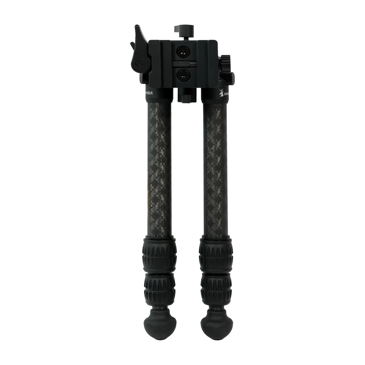 Spika Velocity Carbon Bipod 5-18in viewed from the front of the mount, legs together