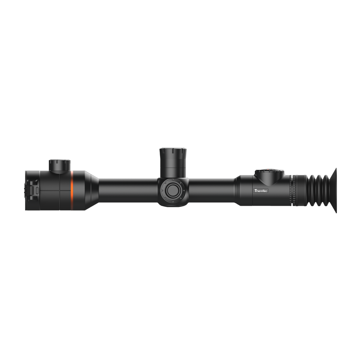 ThermTec Ares 335 2.0 thermal tube scope in black, right side profile with turrets and eyepiece